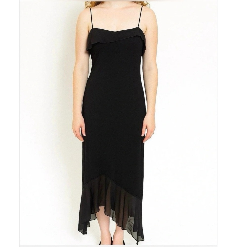 Byer Too! Vintage Slip Dress Black Asymmetrical Ruffle Chiffon Whimsigoth Size L